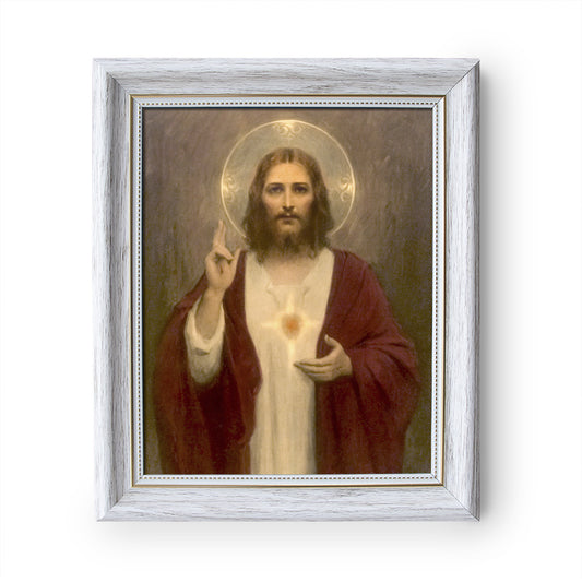 Sacred Heart of Jesus painting by Charles Bosseron Chambers - White Frame - Framed Canvas - 8" x 10" - Divine Mercy Vilnius