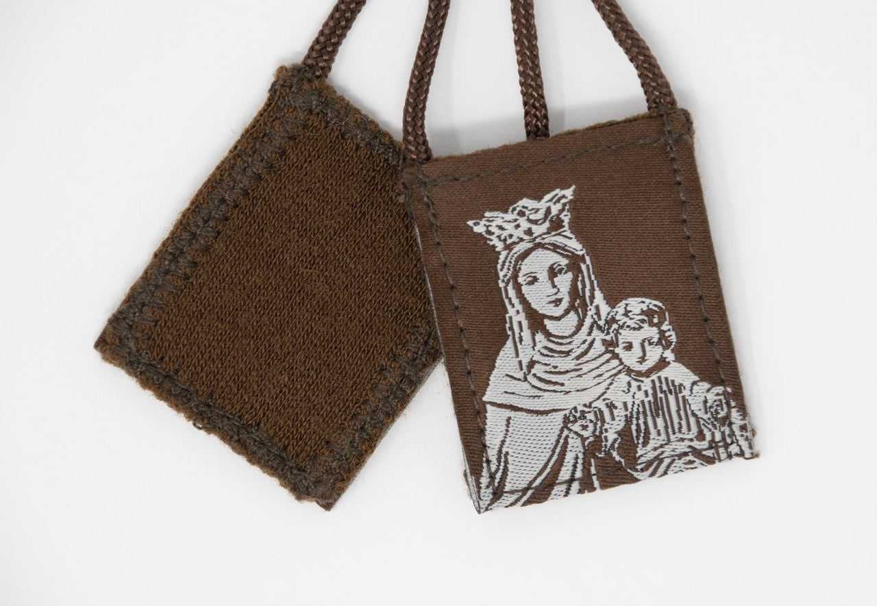 Premium Brown Scapular | Brown and Cream - Our Lady of Mt. Carmel - Regular - 17in