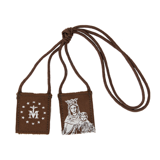 Premium Brown Scapular | Brown and Cream - Our Lady of Mt. Carmel - Regular - 17in