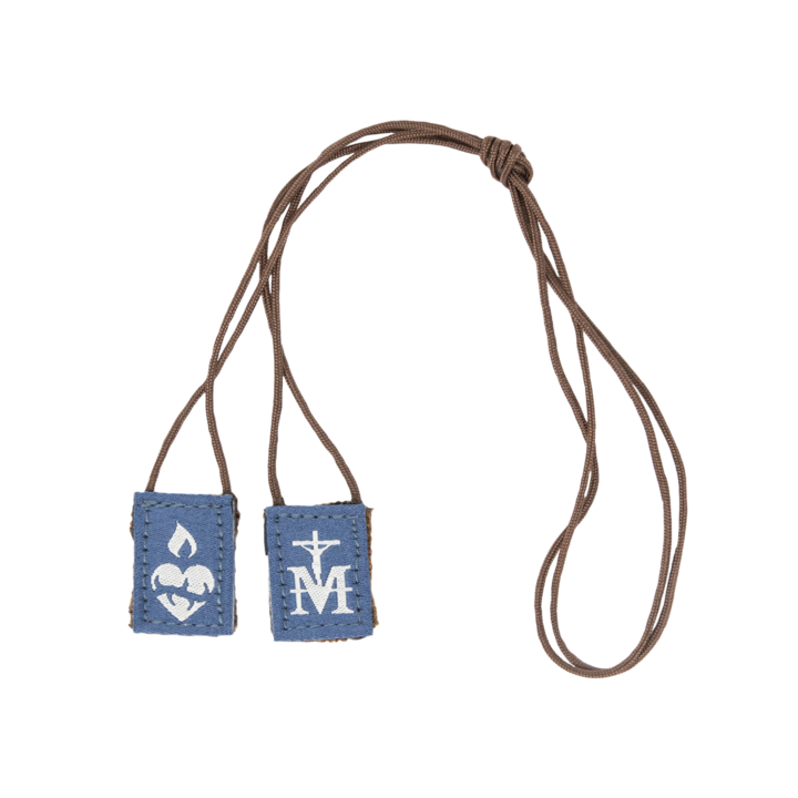 Premium Brown Scapular | Navy and Brown (Mini) - Brown Cord - 16in