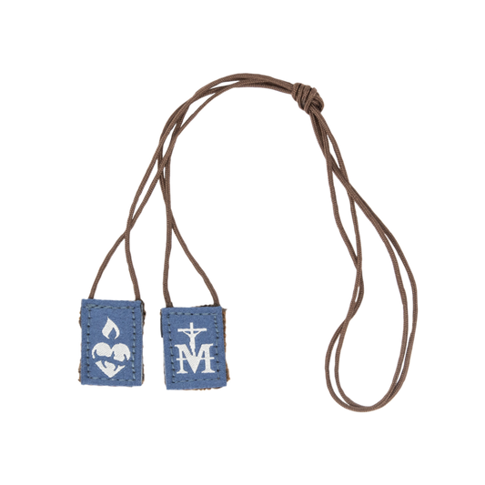 Premium Brown Scapular | Navy and Brown (Mini) - Brown Cord - 16in