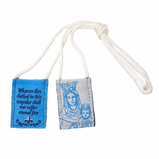 Premium Brown Scapular | Blue and White, Our Lady of Mt. Carmel (Kids Size) - 13.5in