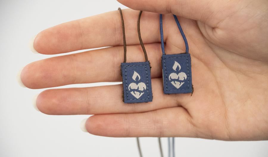 Premium Brown Scapular | Navy and Brown (Mini) - Brown Cord - 16in