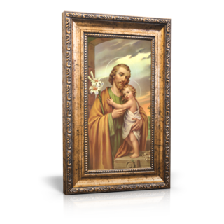 Traditional Image of St. Joseph - Framed Canvas 6" x 11" (Including frame: 9.5" x 14.5")