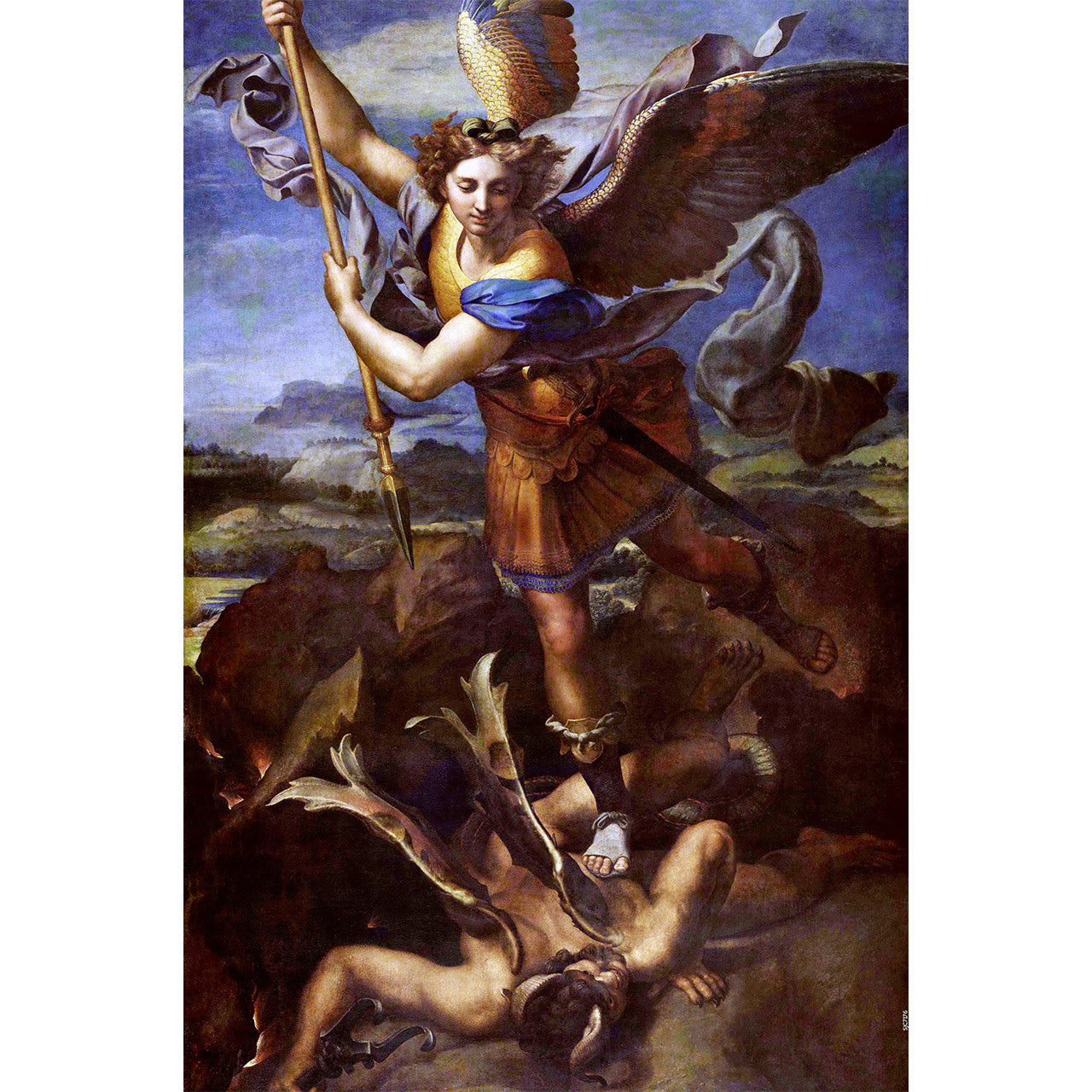 St. Michael Vanquishing Satan painting by Raphael (1518) - Canvas Print - 12" x 18" - Trampling the Dragon