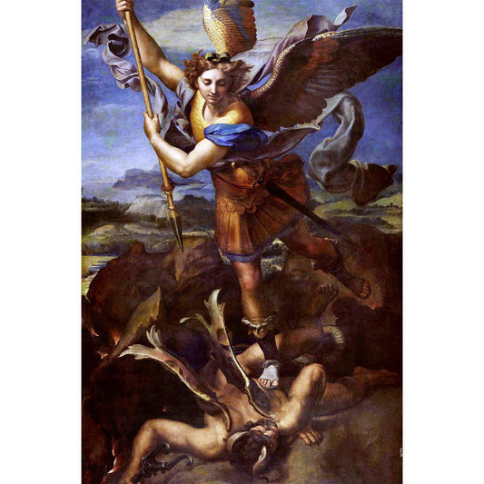St. Michael Vanquishing Satan painting by Raphael (1518) - Canvas Print - 12" x 18" - Trampling the Dragon