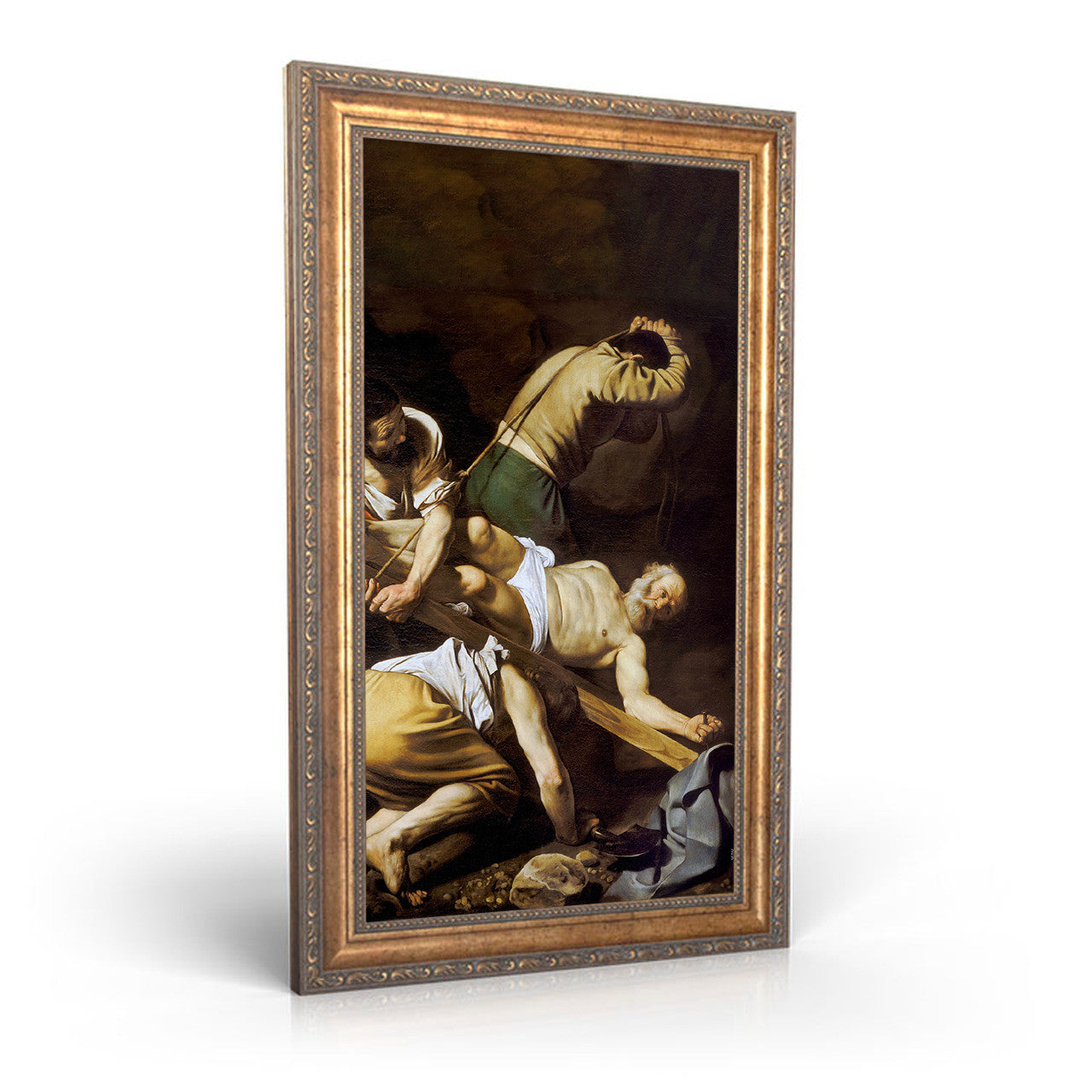 The Crucifixion of Saint Peter painting by Caravaggio (1601) - Framed Canvas - 12" x 22" - Crocifissione di san Pietro