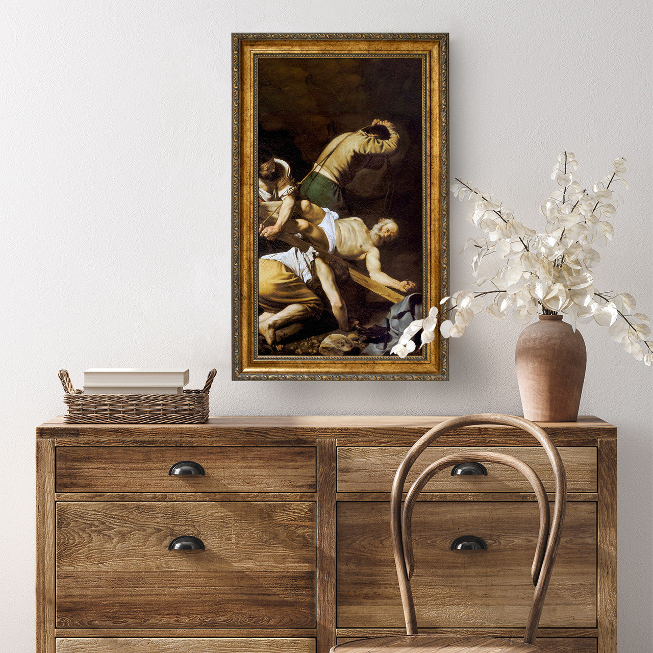 The Crucifixion of Saint Peter painting by Caravaggio (1601) - Framed Canvas - 12" x 22" - Crocifissione di san Pietro