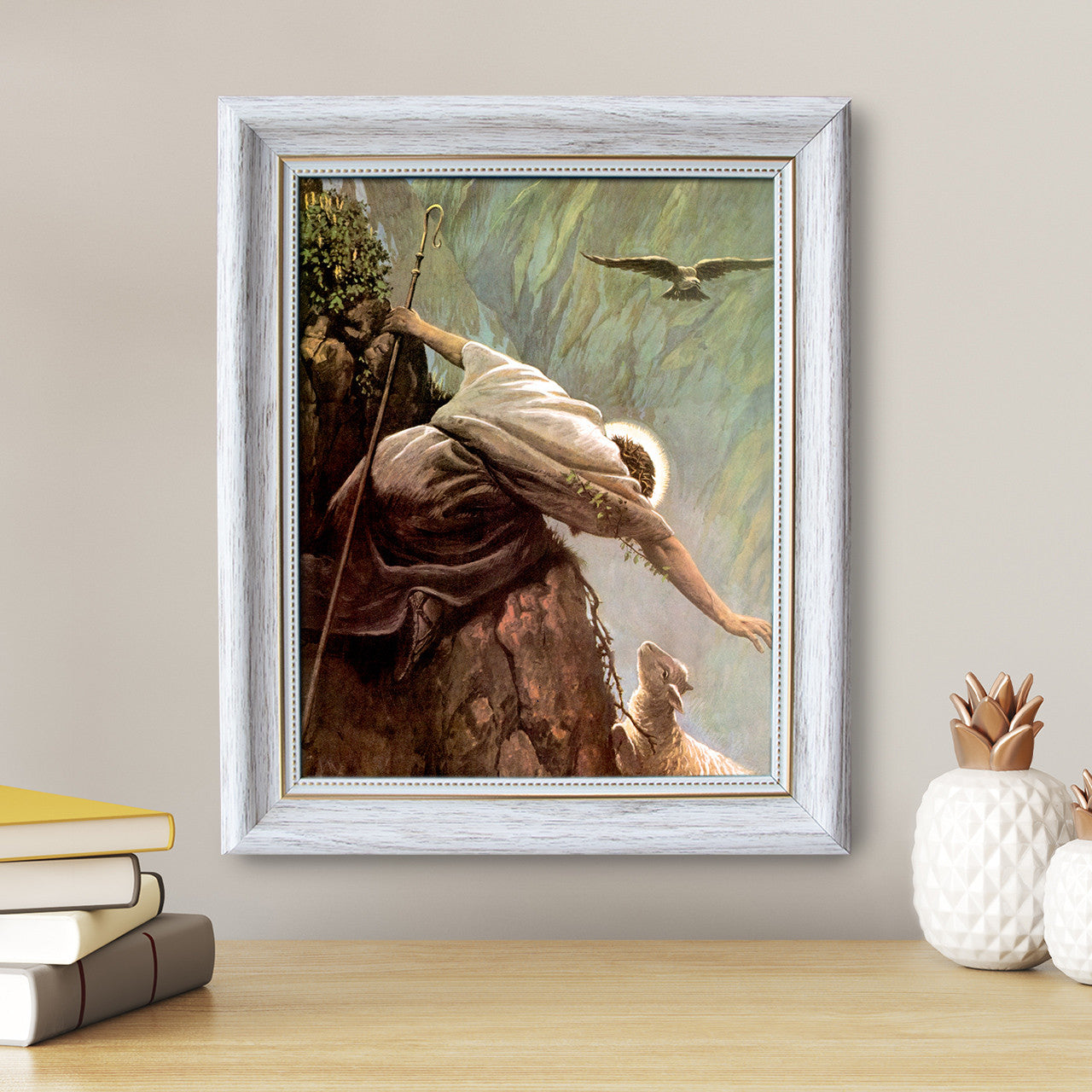 The Lost Sheep painting by Alfred Usher Soord - White Frame - Framed Canvas - 8" x 10" - Divine Mercy Vilnius