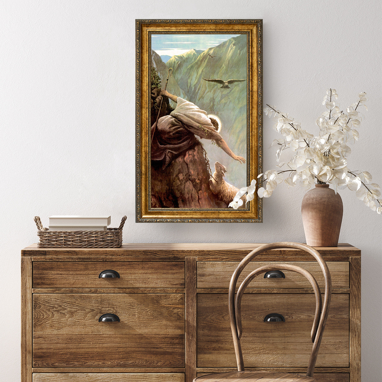 The Lost Sheep painting by Alfred Usher Soord - Framed Canvas - 12" x 22" - Good Shepard Painting